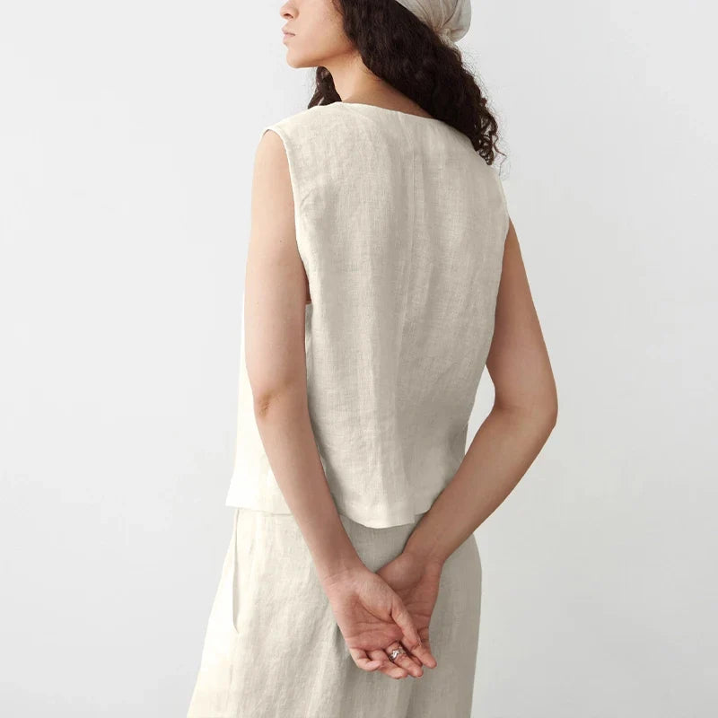 Coral Linen Single-Button Vest