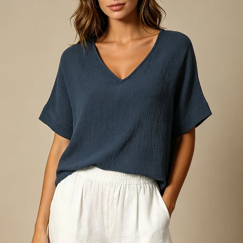 Scarlet Muslin V-Neck Shirt