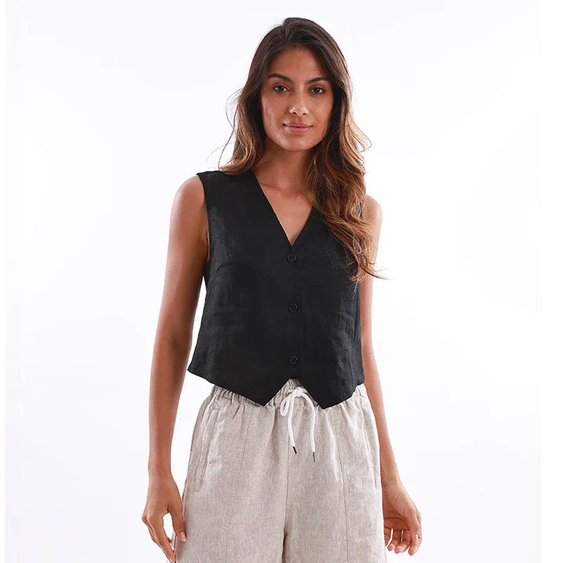 Jade Fitted Linen Vest
